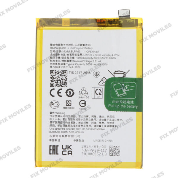 Bateria OPPO Reno 12 Pro 5G CPH2629 BLPA63 5000mAh (Versión Asiática)