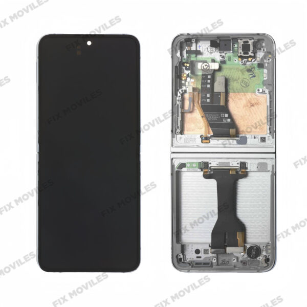 Pantalla Interior Samsung Z Flip 6 5G F741B Blanco / Plateado con Marco Original Completa SERVICE PACK
